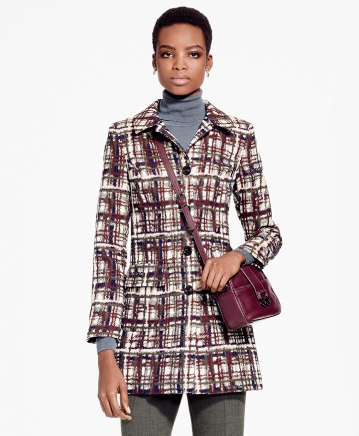 Brooks Brothers Women's Plaid Jacquard Cotton Car Coat