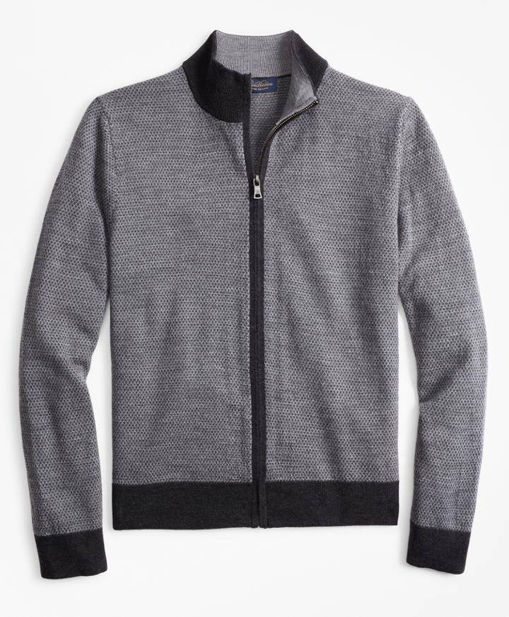 Brooks Brothers Men's Merino Wool Micro-diamond Full-zip Sweater