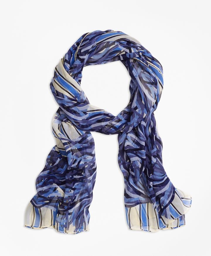 Brooks Brothers Women's Silk Crinkle Chiffon Pompon Oblong Scarf