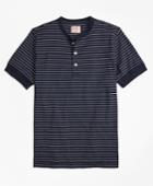 Brooks Brothers Men's Feeder-stripe Short-sleeve Cotton Henley