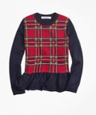 Brooks Brothers Merino Wool Holiday Tartan Peplum Sweater