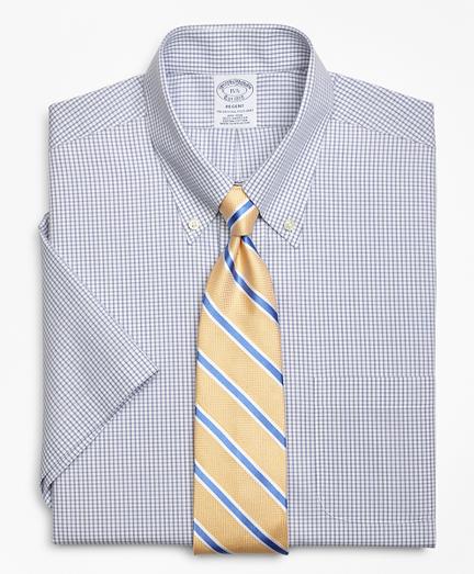 Brooks Brothers Regent Fitted Dress Shirt, Non-iron Double Mini-windowpane Short-sleeve