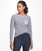Brooks Brothers Women's Stripe Jersey-knit Chambray Top