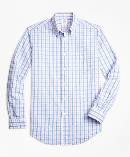 Brooks Brothers Madison Fit Light-blue Check Seersucker Sport Shirt