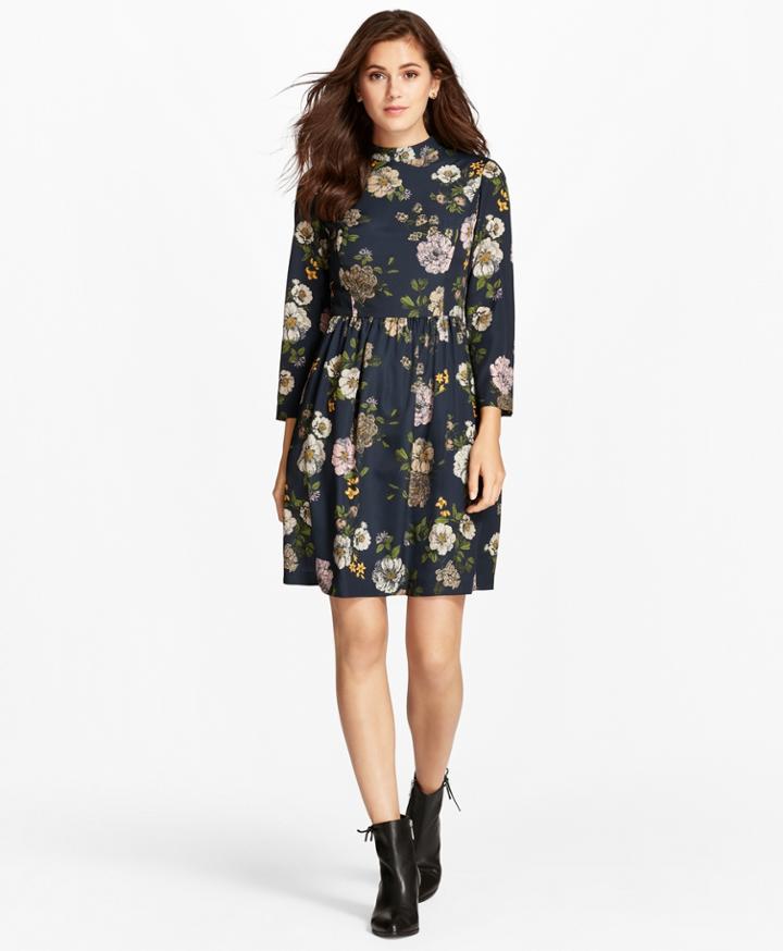 Brooks Brothers Women's Floral-print Crepe Mockneck Dress