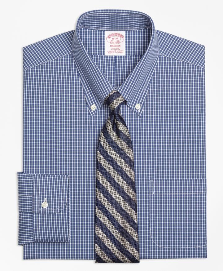 Brooks Brothers Men's Non-iron Regular Fit Ground Check Stretch Dress Shirt