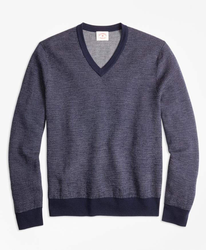 Brooks Brothers Men's Bird's-eye Merino Wool Jacquard V-neck Sweater