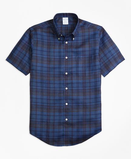 Brooks Brothers Regent Fit Plaid Irish Linen Short-sleeve Sport Shirt