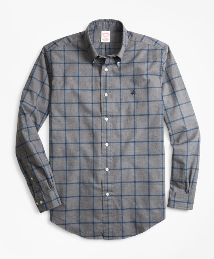 Brooks Brothers Men's Madison Fit Windowpane Brushed Oxford Sport Shirt