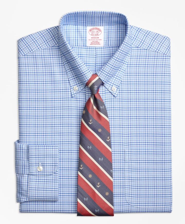 Brooks Brothers Men's Brookscool Regular Fit Classic-fit Dress Shirt, Non-iron Glen Plaid