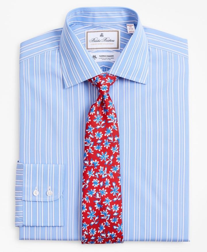 Brooks Brothers Men's Luxury Collection Regular Fit Classic-fit Dress Shirt, Franklin Spread Collar Ribbon Stripe