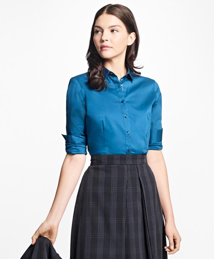 Brooks Brothers Women's Tailored-fit Stretch-cotton Blouse