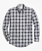 Brooks Brothers Non-iron Regent Fit Navy Heathered Plaid Sport Shirt