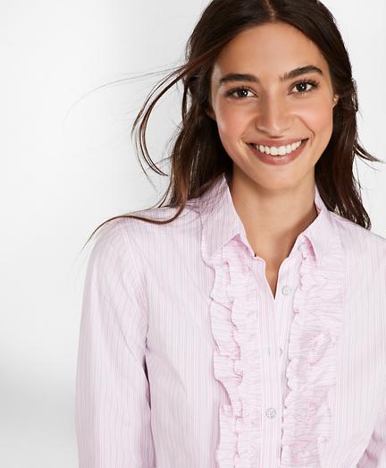 Brooks Brothers Striped Cotton Poplin Ruffled Shirt