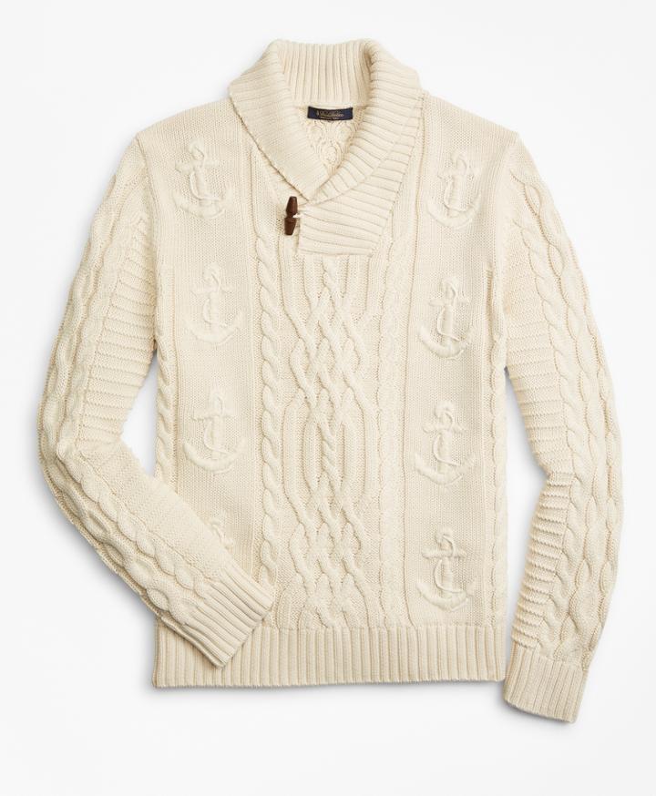 Brooks Brothers Men's Supima Cotton Anchor Cable Shawl Collar Cardigan