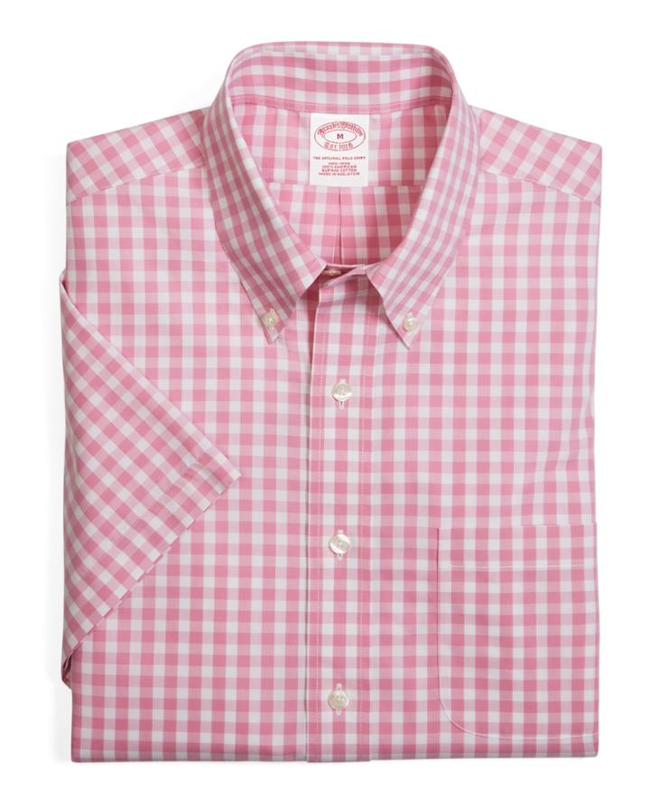 Brooks Brothers Men's Supima Cotton Non-iron Regular Fit Short-sleeve Gingham Sport Shirt