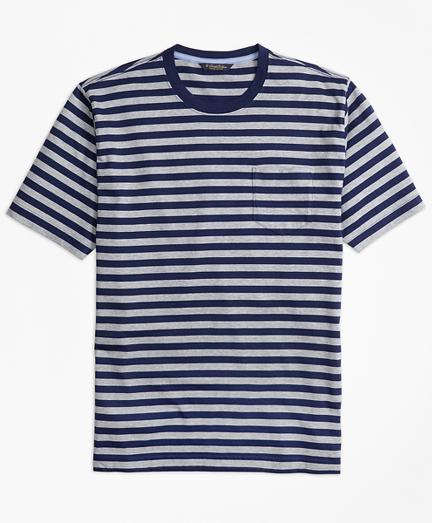 Brooks Brothers Supima Cotton Bar Stripe Pocket Tee Shirt
