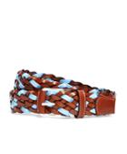 Brooks Brothers Brown With Light Blue Ribbon Leather Braided Belt