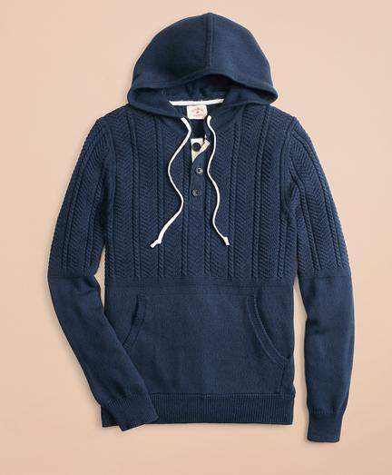 Brooks Brothers Cable-knit Hooded Henley Sweater