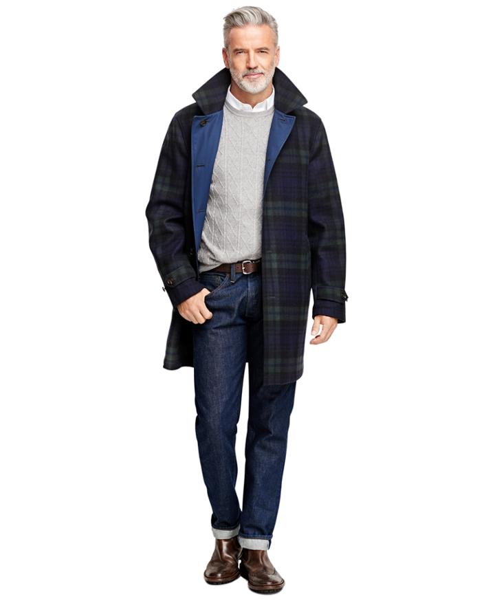 Brooks Brothers Men's Black Watch Reversible Trench Coat
