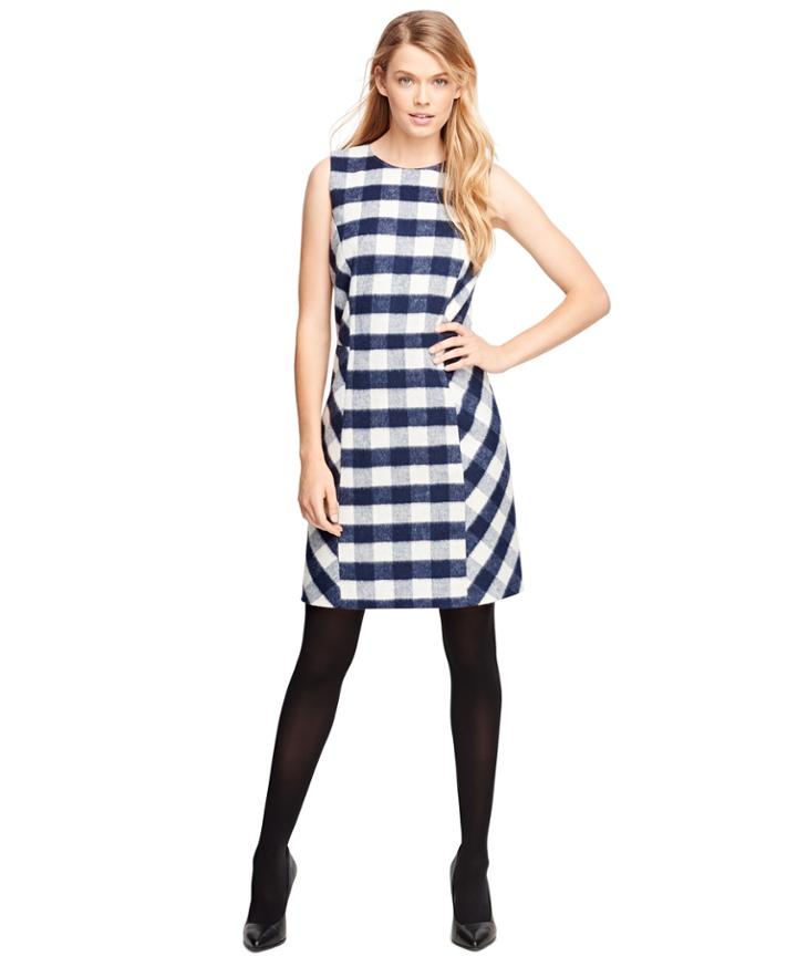 Brooks Brothers Women's Wool Blend Buffalo Check Sleeveless Dress