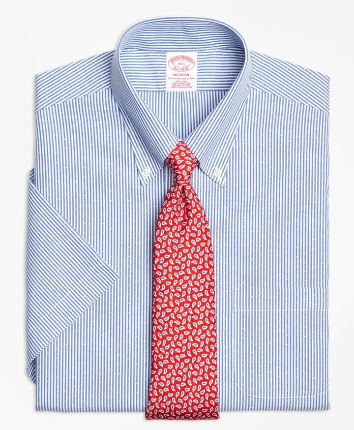 Brooks Brothers Men's Regular Fit Classic-fit Dress Shirt, Non-iron Dobby Candy Stripe Short-sleeve
