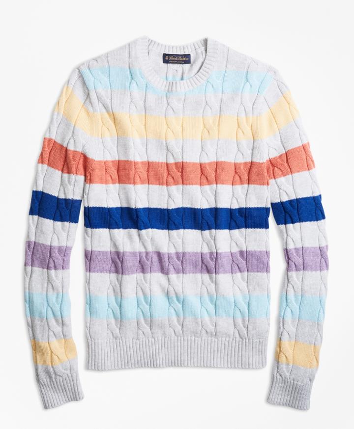 Brooks Brothers Men's Supima Cotton Multi-stripe Cable Crewneck Sweater