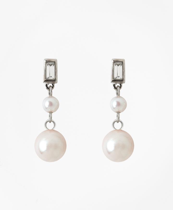 Brooks Brothers Women's Cubic Zirconium Double Glass Pearl Drop Earrings