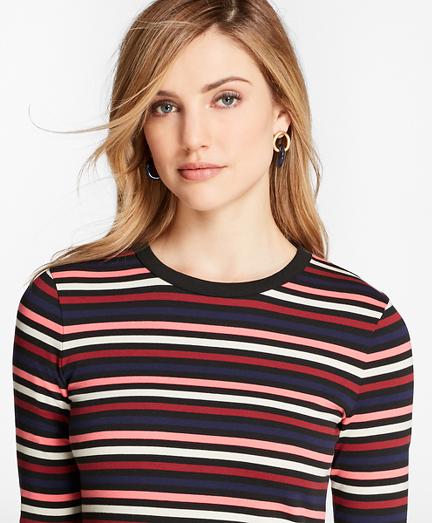 Brooks Brothers Striped Cotton Interlock Three-quarter-sleeve T-shirt