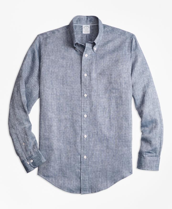 Brooks Brothers Men's Regent Fit Dobby Dot Irish Linen Sport Shirt