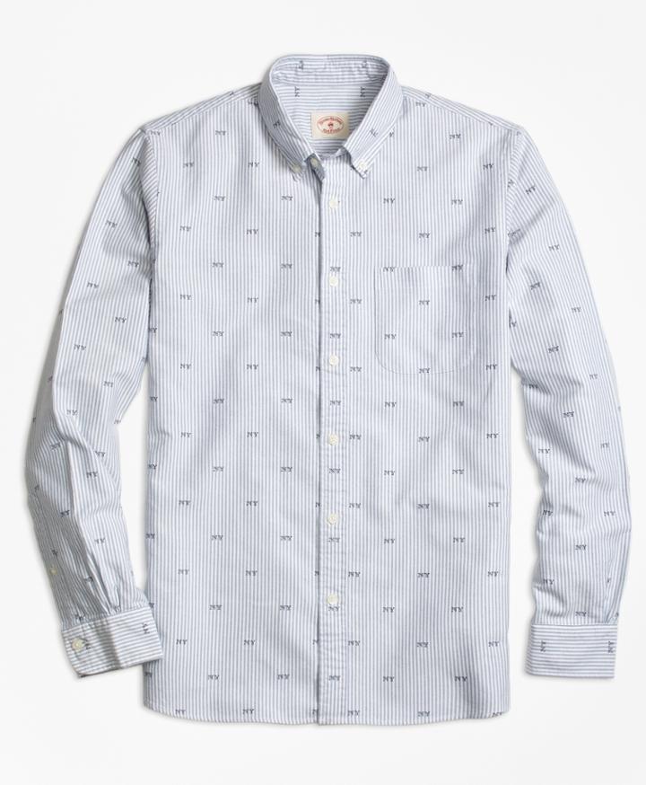 Brooks Brothers Men's Stripe Ny Print Oxford Sport Shirt