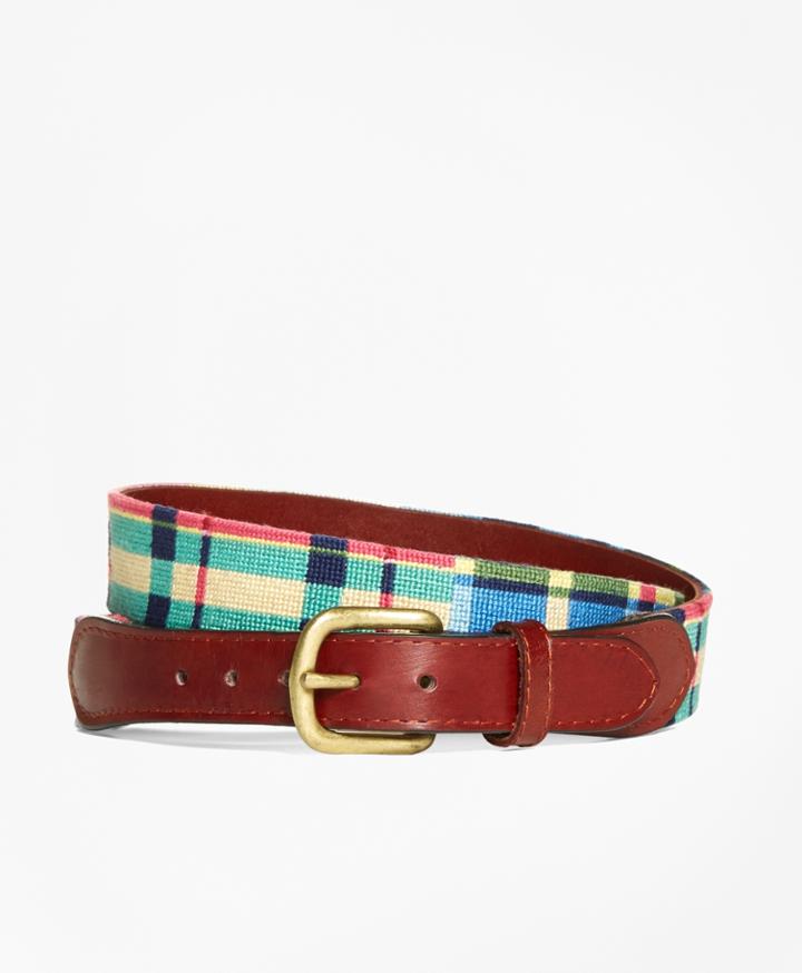 Brooks Brothers Men's Needlepoint Patchwork Madras Belt