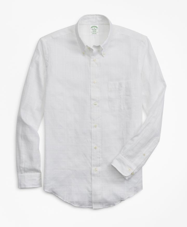 Brooks Brothers Men's Milano Fit Textured Windowpane Irish Linen Sport Shirt