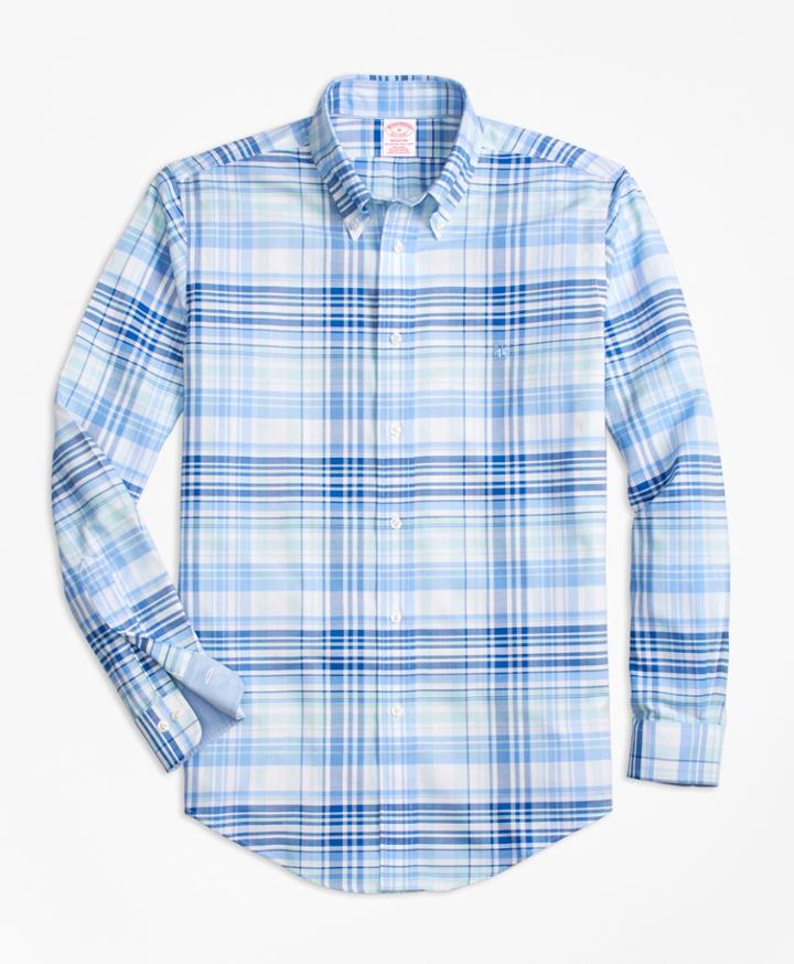 Brooks Brothers Men's Non-iron Brookscool Madison Fit Plaid Sport Shirt