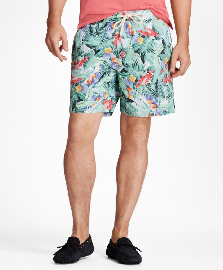 Brooks Brothers Men's Montauk 6 Bold Tropical Print Swim Trunks
