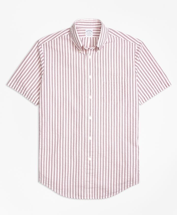 Brooks Brothers Men's Regent Fit Triple Stripe Seersucker Short-sleeve Sport Shirt
