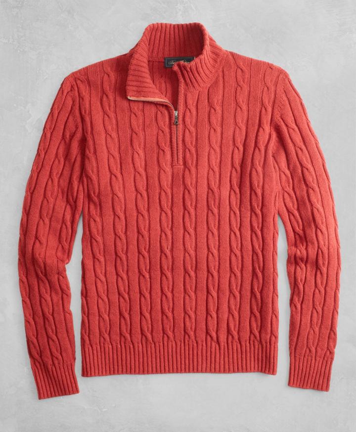 Brooks Brothers Men's Golden Fleece 3-d Knit Alpaca-blend Half-zip Cable Sweater
