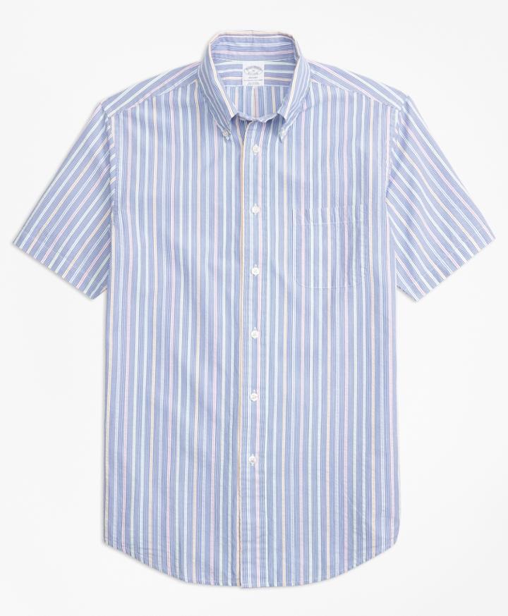Brooks Brothers Men's Regent Fit Alternating Stripe Seersucker Short-sleeve Sport Shirt