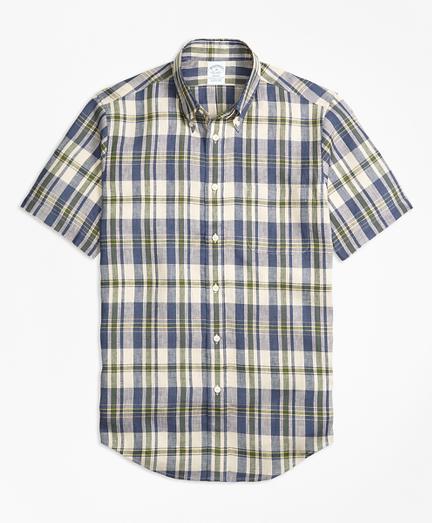 Brooks Brothers Regent Fit Large Plaid Irish Linen Short-sleeve Sport Shirt