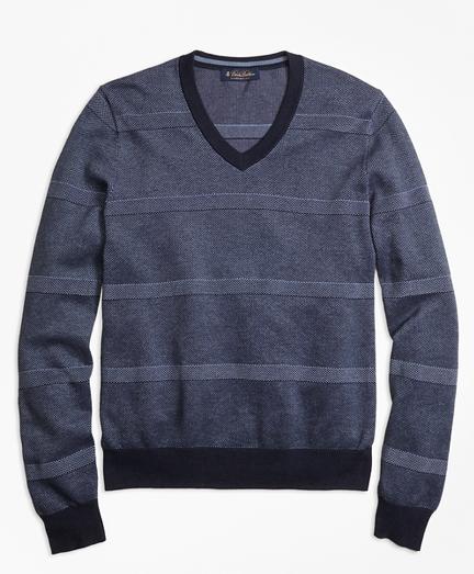 Brooks Brothers Oxford Pique Stripe V-neck Sweater