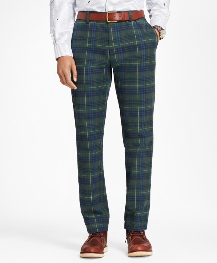 Brooks Brothers Men's Stewart Hunting Tartan Brushed Cotton Twill Chinos