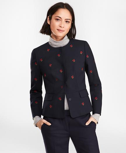 Brooks Brothers Rose-embroidered Hopsack Peplum Jacket