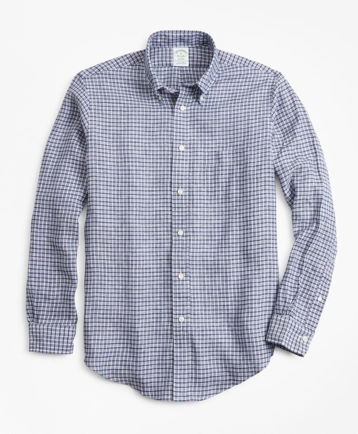 Brooks Brothers Men's Milano Fit Ground Check Irish Linen Sport Shirt