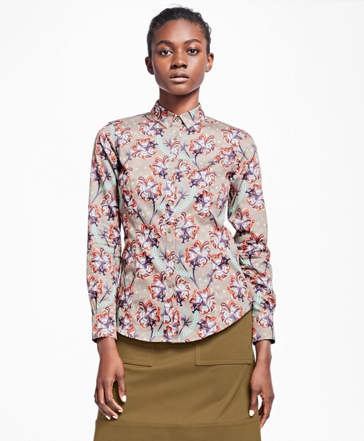 Brooks Brothers Women's Petite Tailored-fit Floral Cotton Sateen Blouse