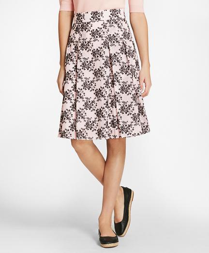 Brooks Brothers Floral-embroidered Striped Cotton-silk Jacquard Pleated Skirt