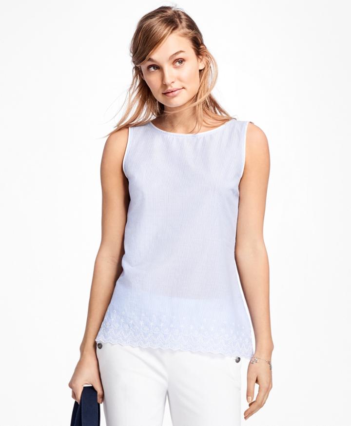 Brooks Brothers Women's Sleeveless Stripe Eyelet Embroidered Blouse