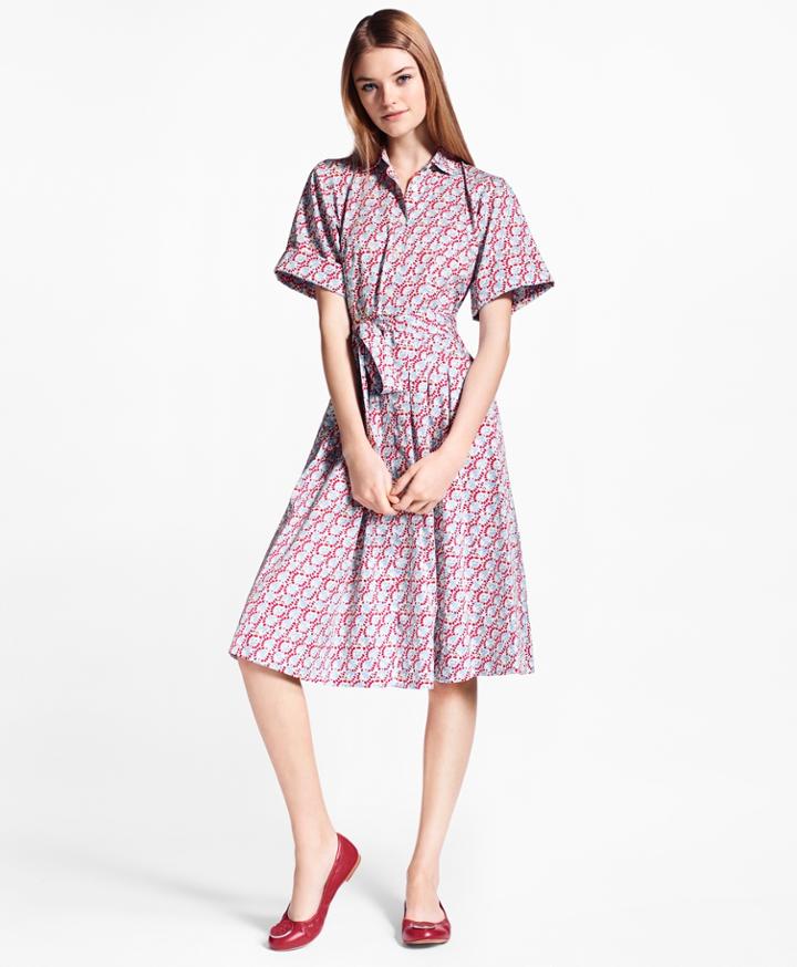 Brooks Brothers Women's Hula-dancer-print Cotton Sateen Shirt Dress