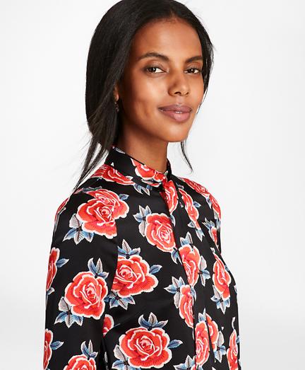 Brooks Brothers Rose-print Silk Satin Bow-neck Blouse