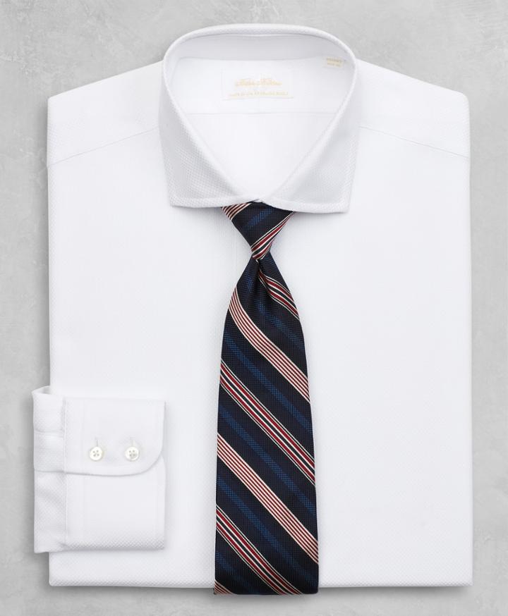 Brooks Brothers Men's Golden Fleece Slim Fitted Dress Shirt, English Collar White Herringbone