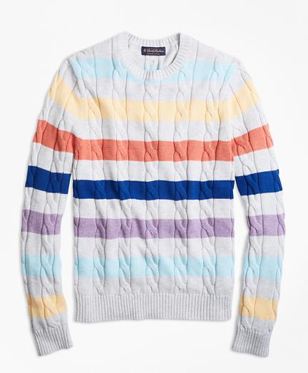 Brooks Brothers Supima Cotton Multi-stripe Cable Crewneck Sweater